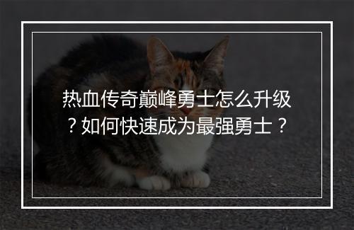 热血传奇巅峰勇士怎么升级？如何快速成为最强勇士？