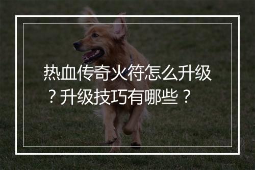 热血传奇火符怎么升级？升级技巧有哪些？
