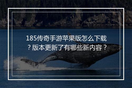 185传奇手游苹果版怎么下载？版本更新了有哪些新内容？