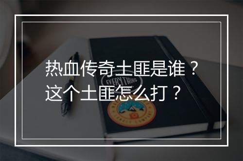 热血传奇土匪是谁？这个土匪怎么打？