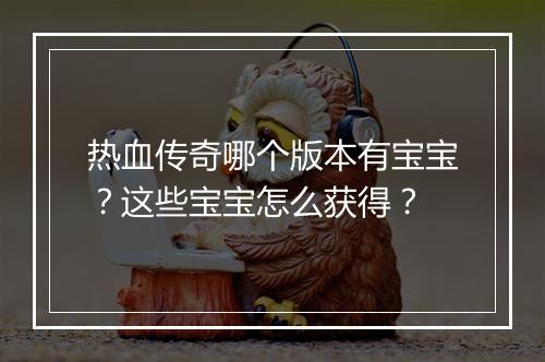 热血传奇哪个版本有宝宝？这些宝宝怎么获得？