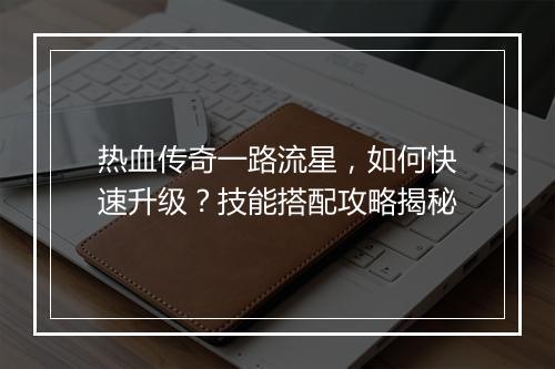 热血传奇一路流星，如何快速升级？技能搭配攻略揭秘