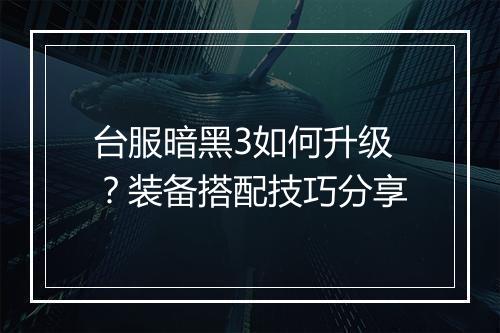 台服暗黑3如何升级？装备搭配技巧分享