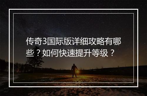 传奇3国际版详细攻略有哪些？如何快速提升等级？