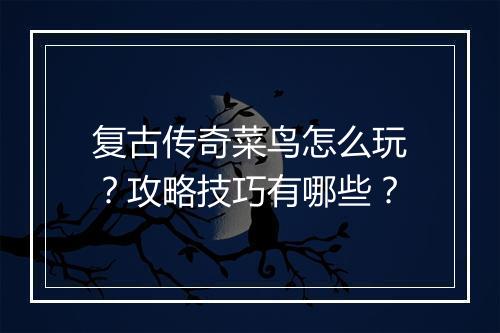 复古传奇菜鸟怎么玩？攻略技巧有哪些？
