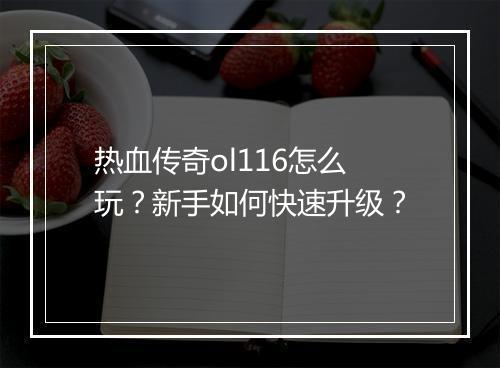 热血传奇ol116怎么玩？新手如何快速升级？