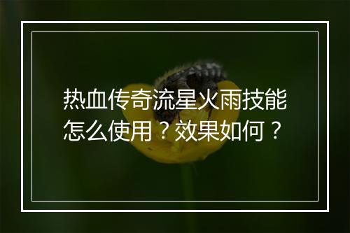 热血传奇流星火雨技能怎么使用？效果如何？