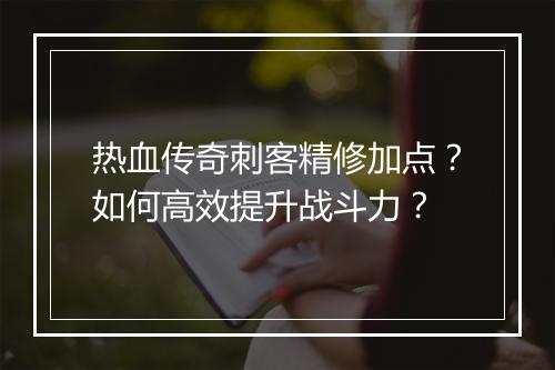 热血传奇刺客精修加点？如何高效提升战斗力？