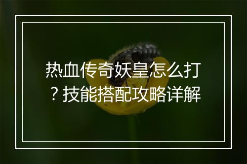 热血传奇妖皇怎么打？技能搭配攻略详解