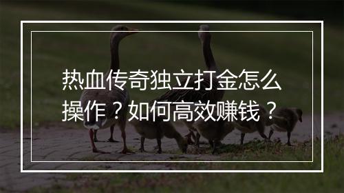 热血传奇独立打金怎么操作？如何高效赚钱？