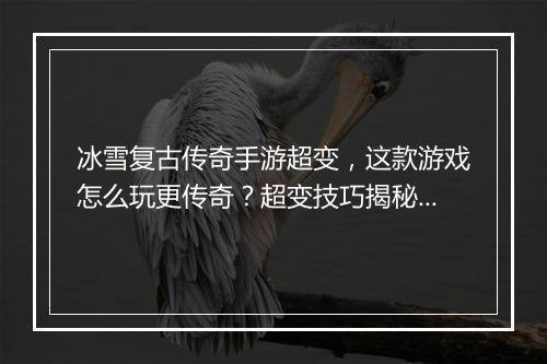 冰雪复古传奇手游超变，这款游戏怎么玩更传奇？超变技巧揭秘！