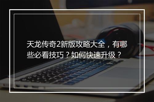 天龙传奇2新版攻略大全，有哪些必看技巧？如何快速升级？