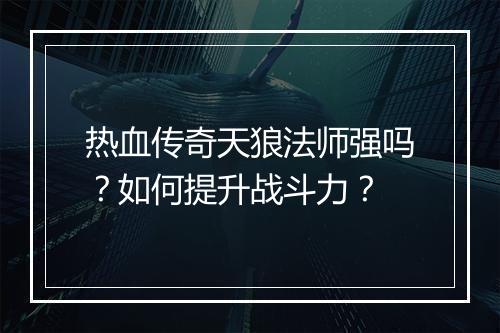 热血传奇天狼法师强吗？如何提升战斗力？
