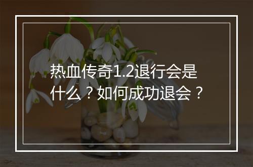 热血传奇1.2退行会是什么？如何成功退会？