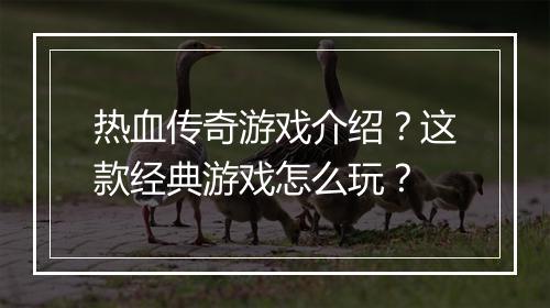 热血传奇游戏介绍？这款经典游戏怎么玩？
