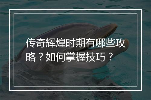 传奇辉煌时期有哪些攻略？如何掌握技巧？