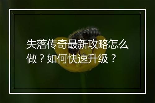 失落传奇最新攻略怎么做？如何快速升级？