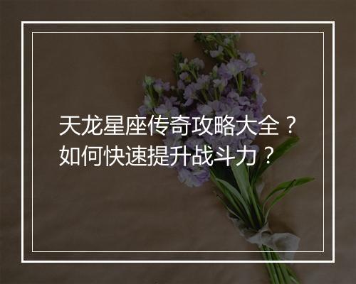 天龙星座传奇攻略大全？如何快速提升战斗力？