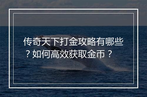 传奇天下打金攻略有哪些？如何高效获取金币？
