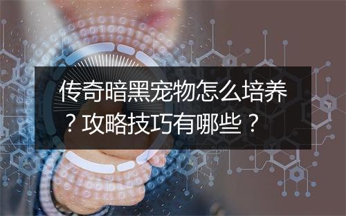 传奇暗黑宠物怎么培养？攻略技巧有哪些？
