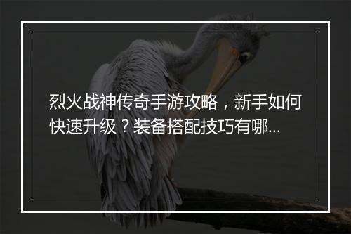 烈火战神传奇手游攻略，新手如何快速升级？装备搭配技巧有哪些？