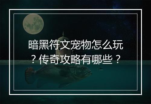 暗黑符文宠物怎么玩？传奇攻略有哪些？