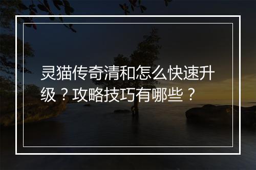 灵猫传奇清和怎么快速升级？攻略技巧有哪些？