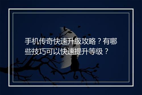 手机传奇快速升级攻略？有哪些技巧可以快速提升等级？