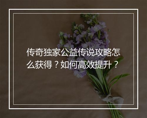 传奇独家公益传说攻略怎么获得？如何高效提升？