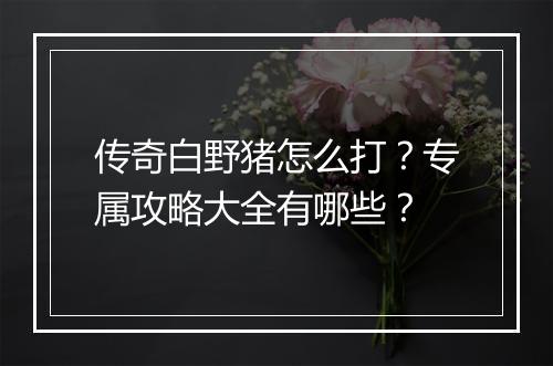传奇白野猪怎么打？专属攻略大全有哪些？