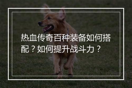 热血传奇百种装备如何搭配？如何提升战斗力？