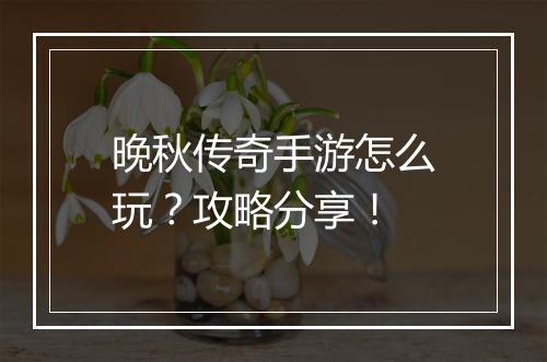 晚秋传奇手游怎么玩？攻略分享！