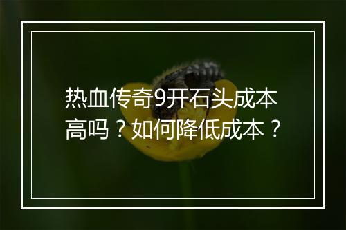 热血传奇9开石头成本高吗？如何降低成本？