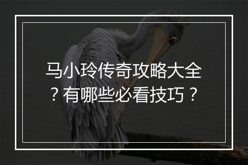 马小玲传奇攻略大全？有哪些必看技巧？