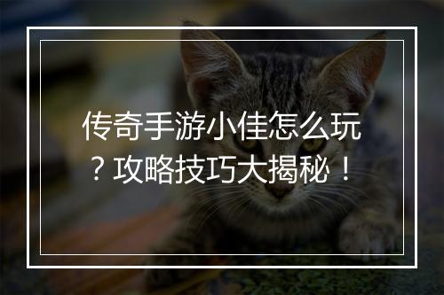 传奇手游小佳怎么玩？攻略技巧大揭秘！