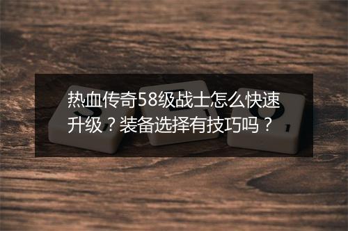 热血传奇58级战士怎么快速升级？装备选择有技巧吗？