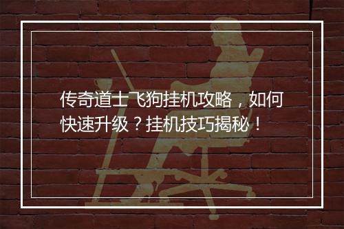 传奇道士飞狗挂机攻略，如何快速升级？挂机技巧揭秘！