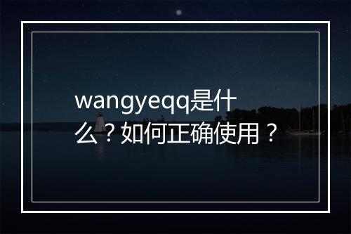 wangyeqq是什么？如何正确使用？