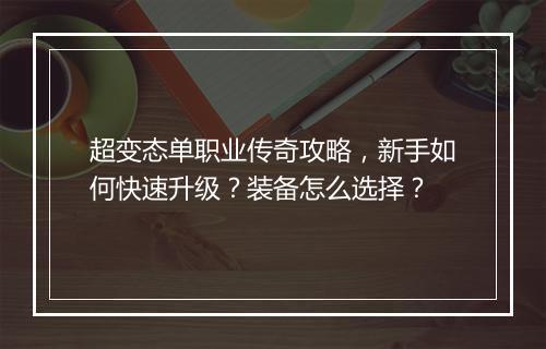超变态单职业传奇攻略，新手如何快速升级？装备怎么选择？