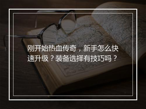 刚开始热血传奇，新手怎么快速升级？装备选择有技巧吗？