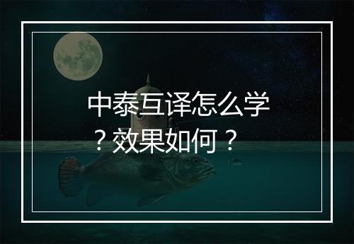 中泰互译怎么学？效果如何？