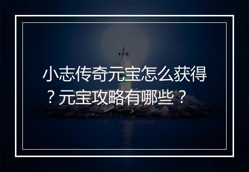 小志传奇元宝怎么获得？元宝攻略有哪些？