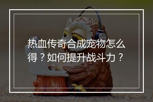 热血传奇合成宠物怎么得？如何提升战斗力？