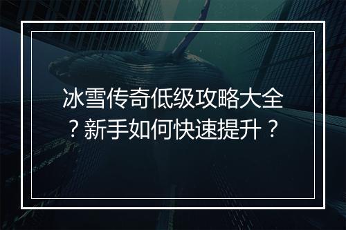 冰雪传奇低级攻略大全？新手如何快速提升？