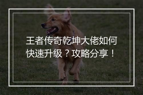 王者传奇乾坤大佬如何快速升级？攻略分享！