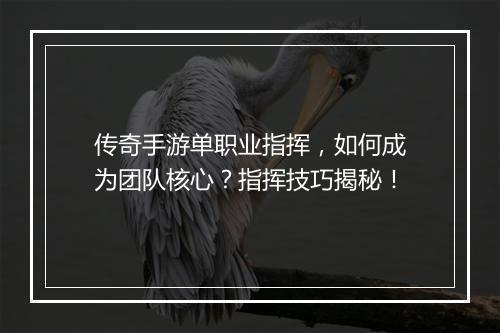传奇手游单职业指挥，如何成为团队核心？指挥技巧揭秘！