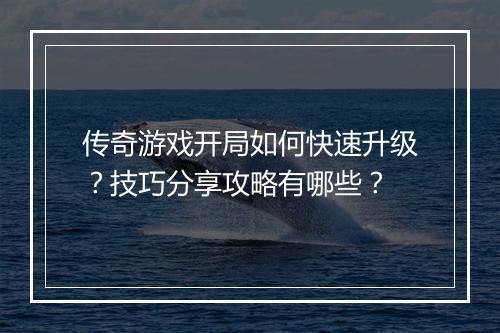 传奇游戏开局如何快速升级？技巧分享攻略有哪些？