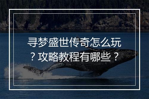 寻梦盛世传奇怎么玩？攻略教程有哪些？