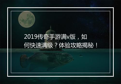 2019传奇手游满v版，如何快速满级？体验攻略揭秘！