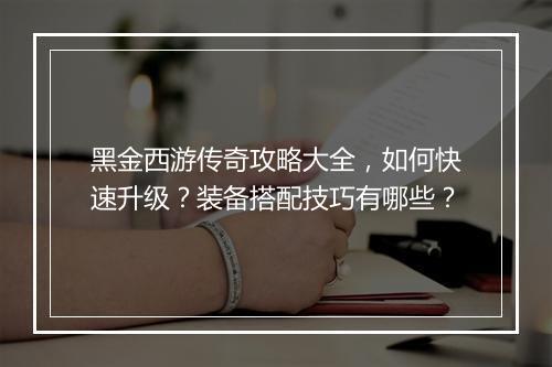 黑金西游传奇攻略大全，如何快速升级？装备搭配技巧有哪些？